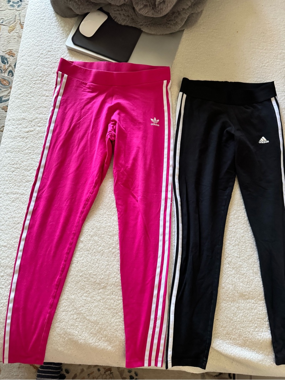 adidas women’s Hot Pink and Black Leggings with White Side Stripes